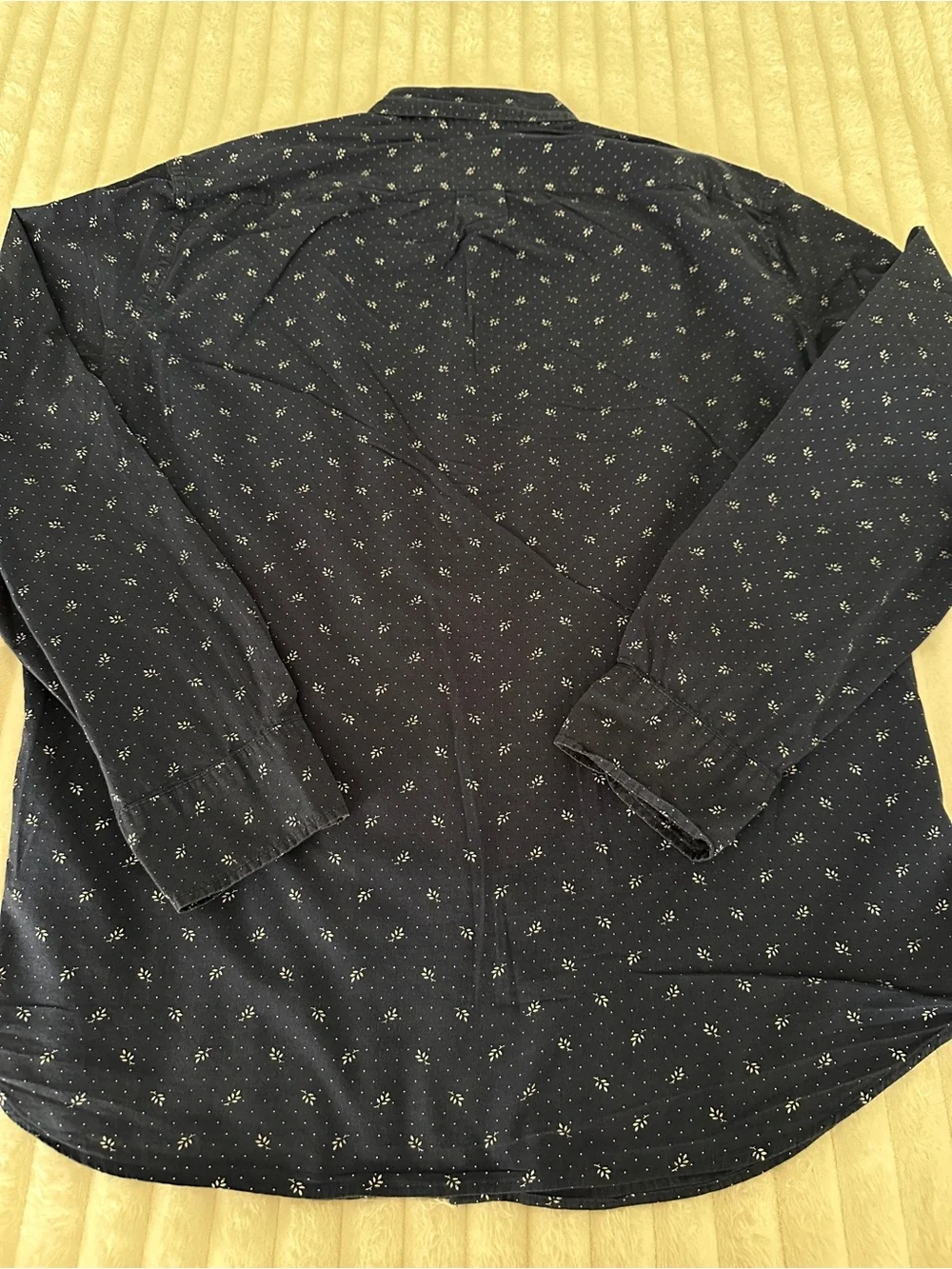 J. Crew Navy Men’s Cotton Button-Down with Small White Leaf & Dot Print